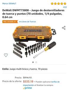 Amazon: DeWalt DWMT73808 - Juego de destornilladores de tuerca y puntas (70 unidades, 1/4 pulgadas, 0.64 cm