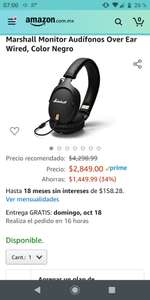 Amazon: audífonos Marshall Monitor Black (18 MSI)