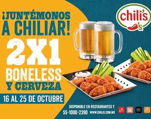 Chili’s: 2x1 en Boneless y Cerveza (en restaurante y a domicillio)