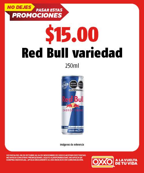 OXXO: RED BULL A SOLO $15 DE $40