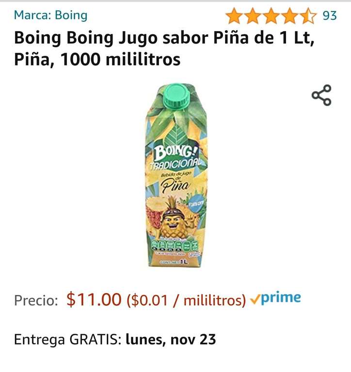 Amazon: Boing Piña 1 litro