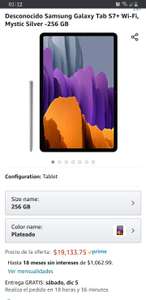Amazon: Samsung Galaxy Tab S7+ (pantalla de 12.4") 256gb memoria, 8gb RAM, SND865+, S-Pen incluído y hasta 18MSI