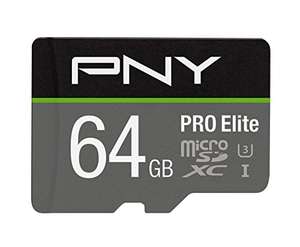 Amazon, PNY U3 Pro Elite - Tarjeta MicroSD de 64GB (P-SDU64GU395PROE-Ge), Negro, 64GB