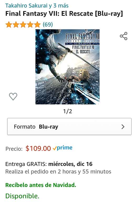 Amazon - Final Fantasy VII Advent Children Blu Ray