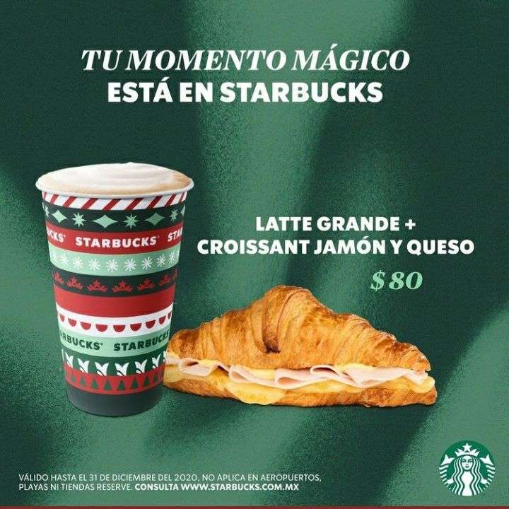 Starbucks: Latte Grande + Croissant Jamón y Queso x$80