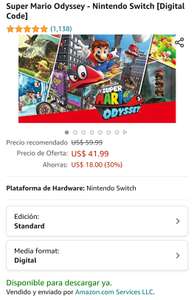 Amazon USA: Super Mario Odyssey - Nintendo Switch [código digital]