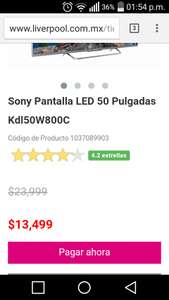 Liverpool: Sony Pantalla LED 50 Pulgadas Kdl50W800C