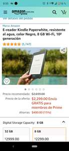 Amazon: Kindle paperwhite 8GB de $2699 a $2299 MXN-vuelve a estar activo, aunque se confirmará por correo si se obtiene el producto.