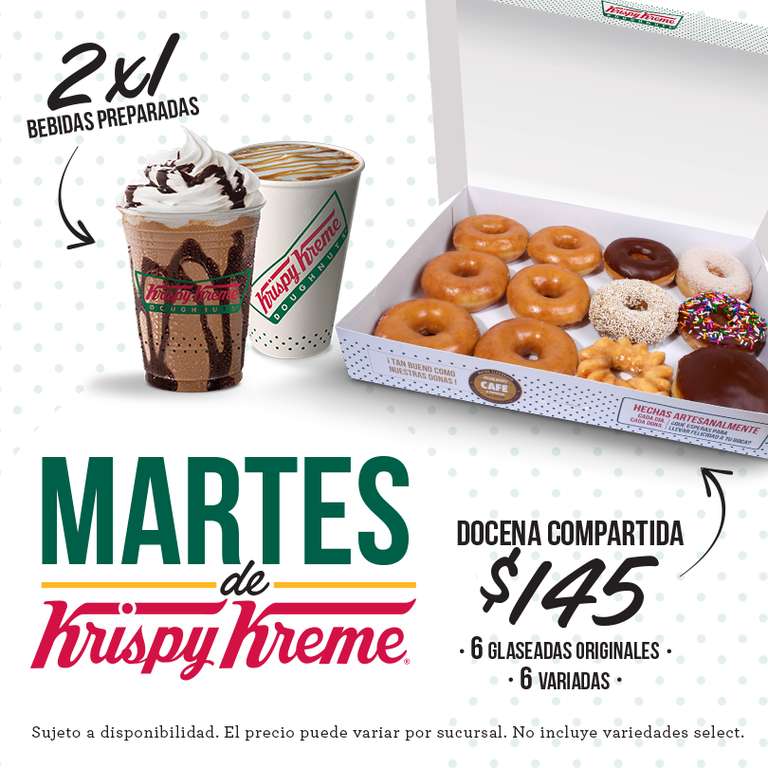 Krispy Kreme: 2x1 en todas las bebidas preparadas todos los martes y docena compartida $145