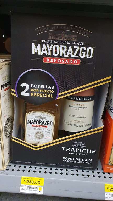 Walmart Toreo: Vino Trapiche Fond de Cave (Cabernet Sauvignon) y Tequila Mayorazgo reposado