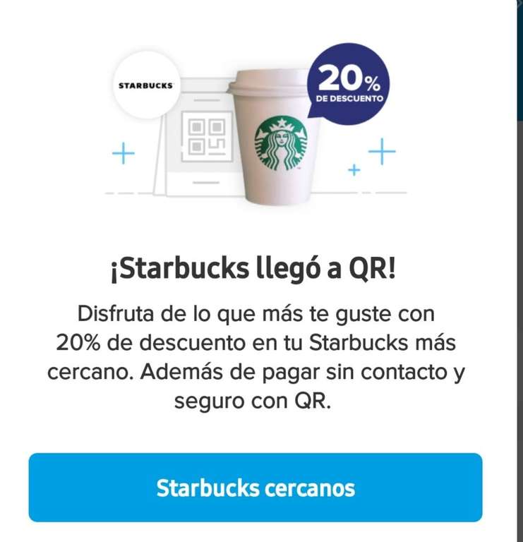 Mercado pago: 20% de descuento en Starbucks pagando con QR