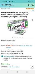 Amazon: Pilas recargables energizer 16AA (De nuevo)