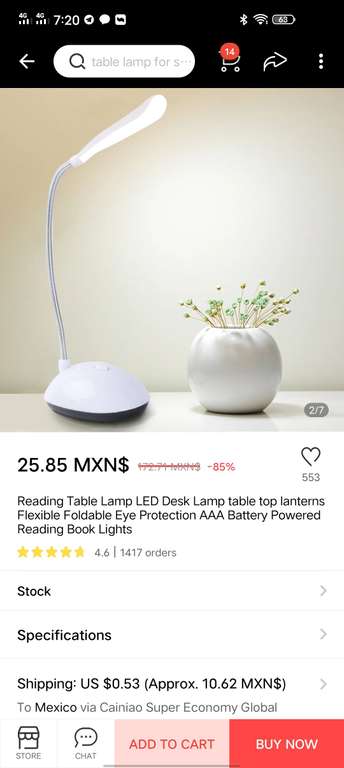 AliExpress: Lámpara de lectura Led para escritorio