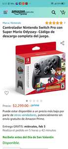 Amazon: Controlador Nintendo Switch Pro con Super Mario Odyssey- Código de descarga completa del juego