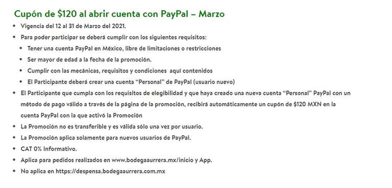 Bodega Aurrera: Cupón de $120 al abrir cuenta con PayPal – Marzo