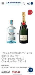 La Europea: Tequila Volcán de mi Tierra Blanco 750 ml + Champagne Moët & Chandon Brut 750 ml