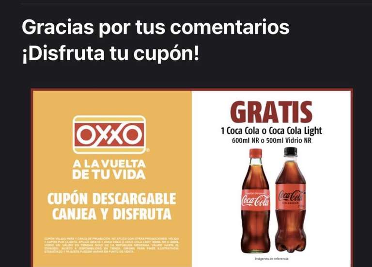 Oxxo: Gratis Coca de 500ml o 600ml