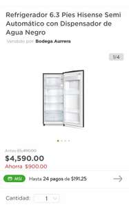 Bodega Aurrera: Refrigerador 6.3 Pies Hisense Semi Automático con Dispensador de Agua Negro