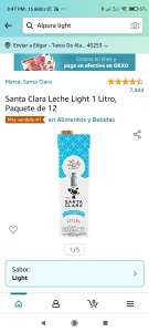 Amazon: Leche santa Clara light en amazon