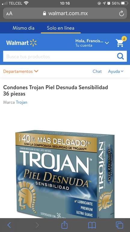 Walmart, Condones Trojan Piel Desnuda Sensibilidad 36 piezas en Walmart