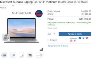 Costco + Citibanamex: Microsoft Surface Laptop Go 12.4" Platinum Intel® Core I5 4GB SSD 64GB