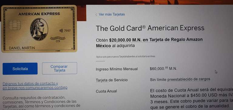 The Gold Card American Express - Tarjeta de regalo de Amazon de $20000 (nuevos tarjetahabientes)
