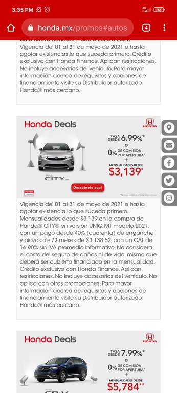 Honda Deals: Honda City con tasa del 6.99% o mensualidades de $3139
