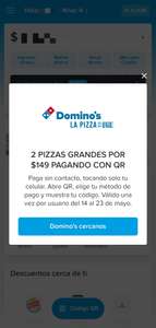 Domino's Pizza y Mercado Pago: Dos pizzas grandes por 149 pesos.