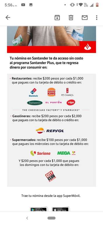Santander Plus te regresa dinero por consumir en Grupo Alsea, tarjetas de débito y crédito