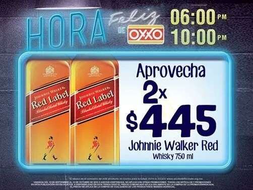 Oxxo Hora Feliz: 2 Red Label 750ml por $445.