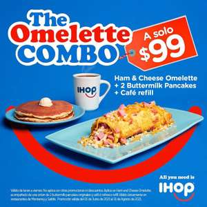 IHOP | Omelette de jamón y queso + 2 pancakes + Café refill