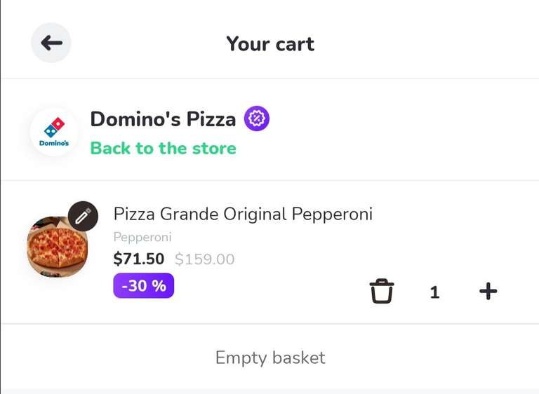 Rappi y Dominos: Pizza Grande Pepperoni x $71.50