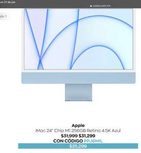 Costco: Apple iMac 24" Chip M1 256GB Retina 4.5K Azul con paypal