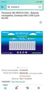 Amazon: 12 baterías Panasonic Eneloop AAA 2100 Cycle Ni-MH