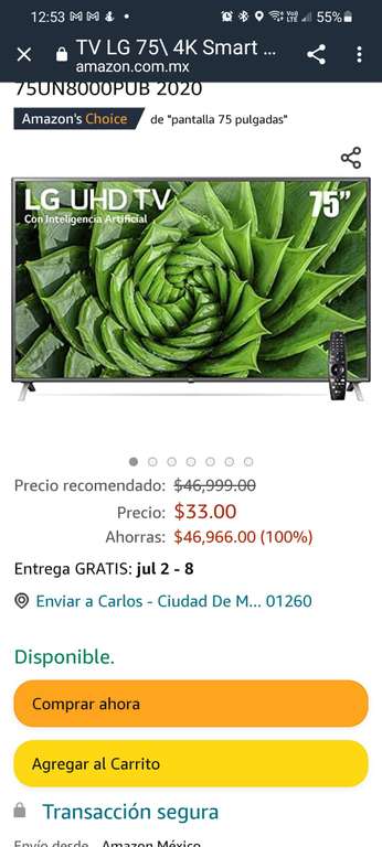Amazon: Super bug TV LG 75"