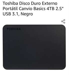 AMAZON Toshiba Disco Duro Externo Portátil 4TB 2.5" USB 3.1, Negro