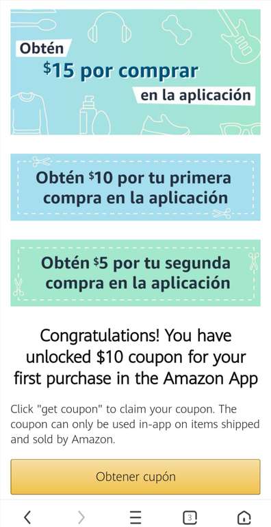 Amazon USA: Obtén 15usd por comprar en la aplicación (primera compra, nuevos usuarios)