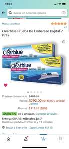 Amazon: 2 prueba de embarazo clearblue digitales