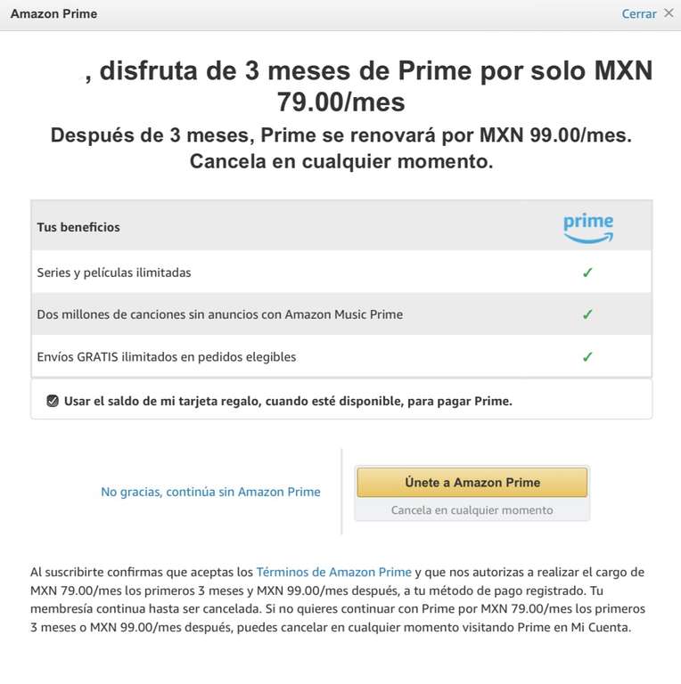 Amazon Prime a 79 pesos el mes Usuarios seleccionados