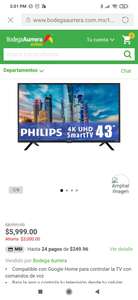 Bodega Aurrerá: TV Philips 43 Pulgadas 4K Ultra HD Smart TV LE