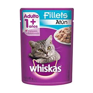 Amazon: WHISKAS alimento húmedo para gatos adultos. Sabor: Atún en Filetes - 8 sobres