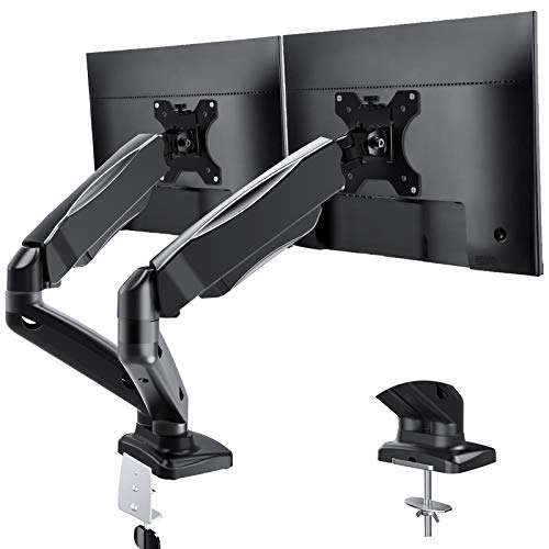 Amazon, Soporte de escritorio para monitor LCD doble, brazos ergonómicos con resorte de gas para monitor, soporte VESA