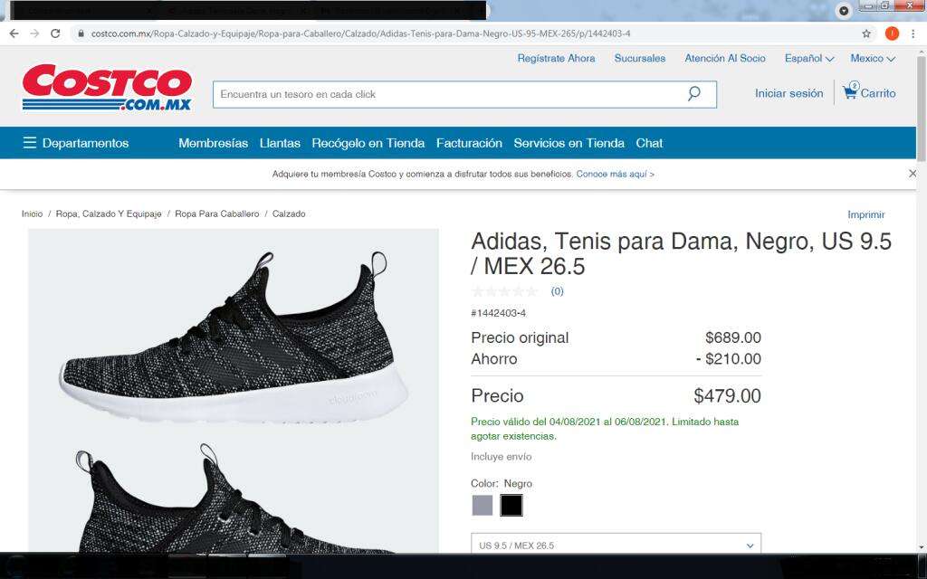COSTCO Adidas, Tenis para Dama, Negro, Varios Tamaños - promodescuentos.com