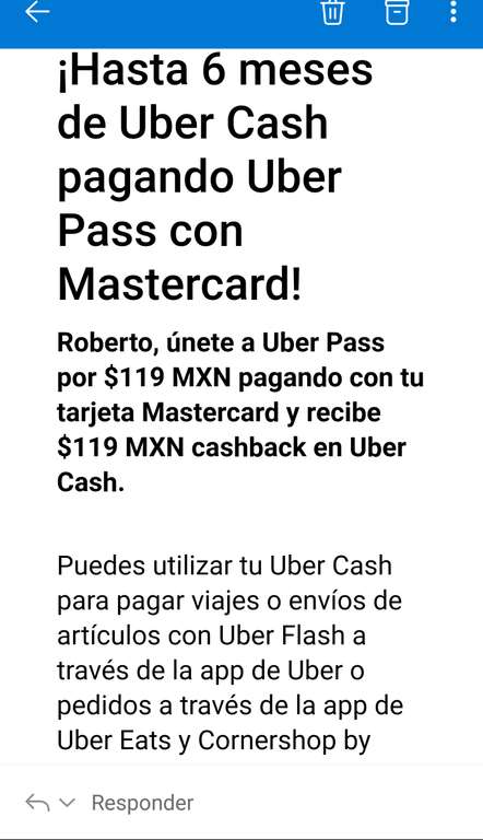 100% cashback costo de membresia uber pass pagando con Mastercard *usuarios seleccionados*