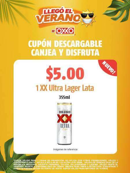 Oxxo: Cerveza XX Ultra Lager Lata 355 mi a $5..00