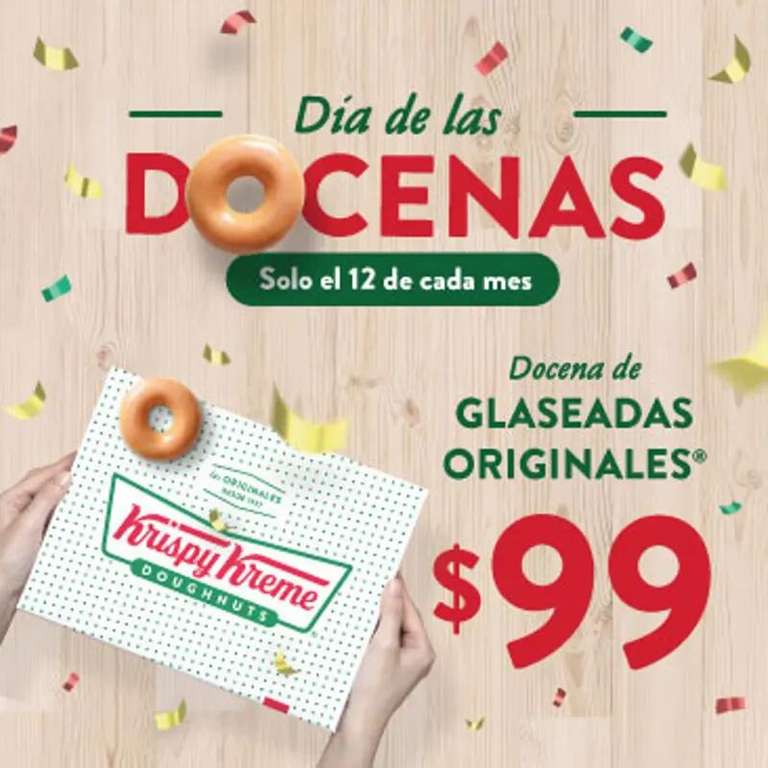 Krispy Kreme: Docena de Donas Glaseadas $99 / También Docena de Donas Glaseadas al 50%