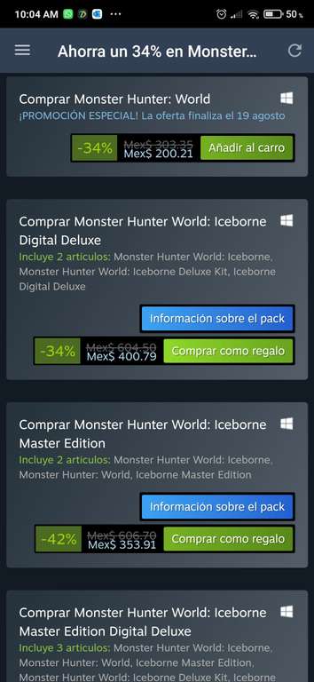 Steam: Monster Hunter: World - precio más bajo historico