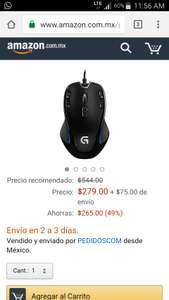 Amazon MX: Gaming Mouse Logitech de 544 a 279 + Envio (vendido y enviado por un tercero)