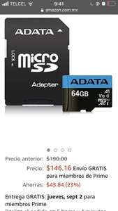 Amazon: tarjeta micro sd Adata SDXC A1 clase 10