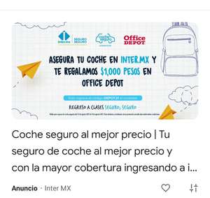 Inter.mx: 1,000 pesos en tarjeta de regalo para Office Depot contratando tu seguro de auto